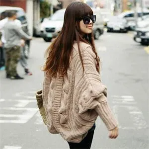 6 Colors Coarse Wool Cardigans Women  Full Batwing Sleeve Sweaters Casual Women Clothing SM6