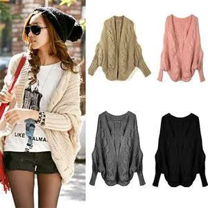 6 Colors Coarse Wool Cardigans Women  Full Batwing Sleeve Sweaters Casual Women Clothing SM6