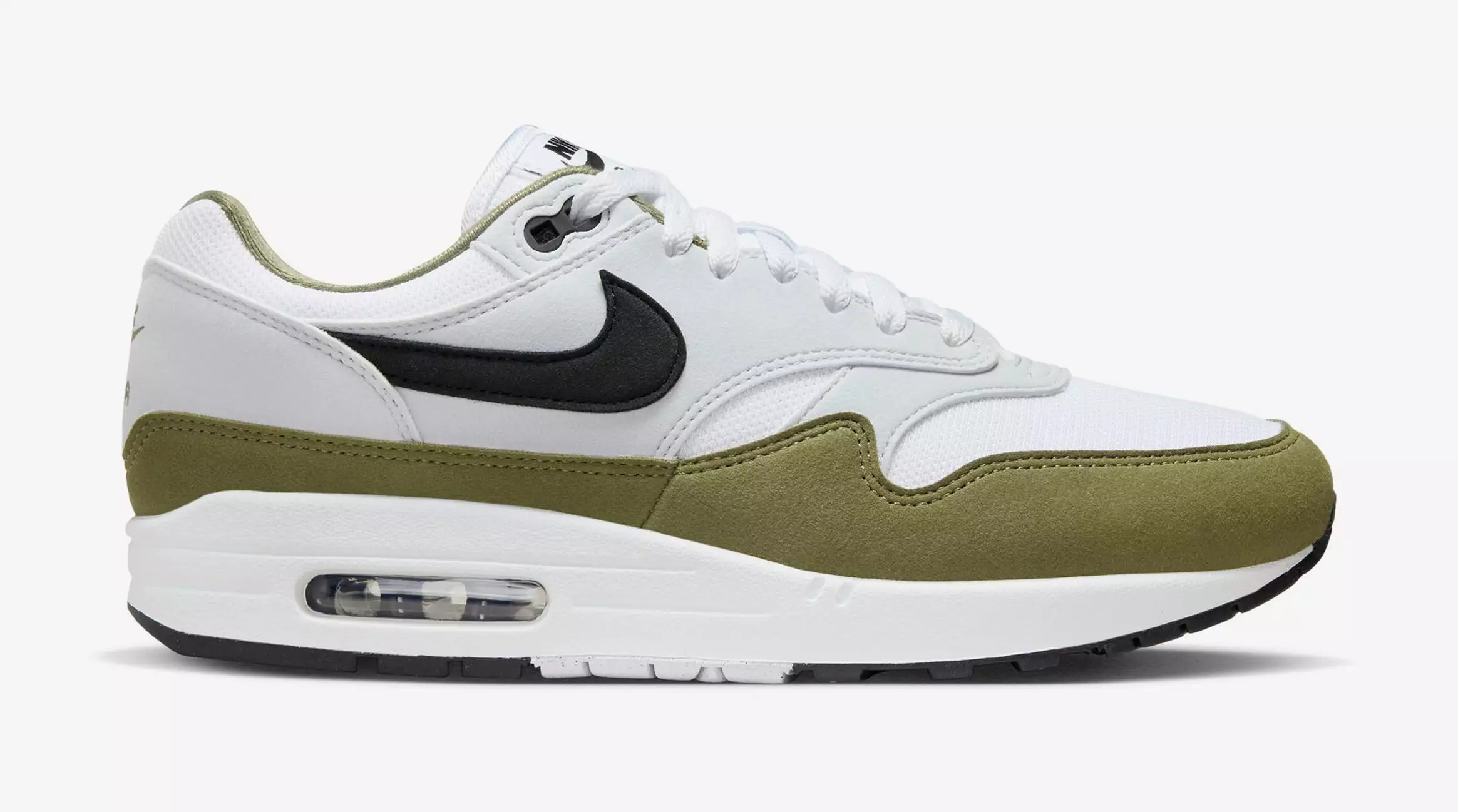 Air Max 1 Medium Olive Mens Lifestyle Shoes (White/Pure Platinum/Medium Olive/Black)