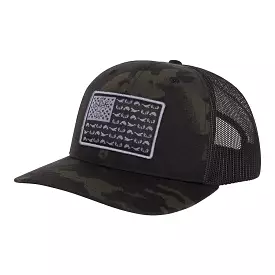 American Flag Snapback Camo Fishing Hat - Multicam Black