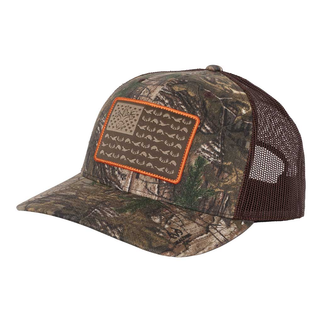 American Flag Snapback Camo Fishing Hat - Multicam Black