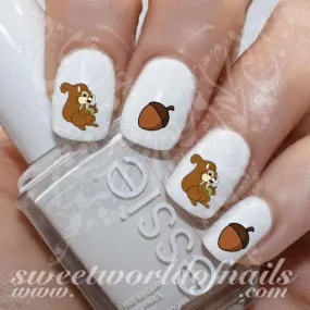 Autumn Nail Art Thanksgiving Nails Squirrel Acorn Nail Water Decals Water Slides