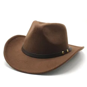 Casual Patchwork Pattern Roll-Up Brim Cowboy Hat for Men and Women