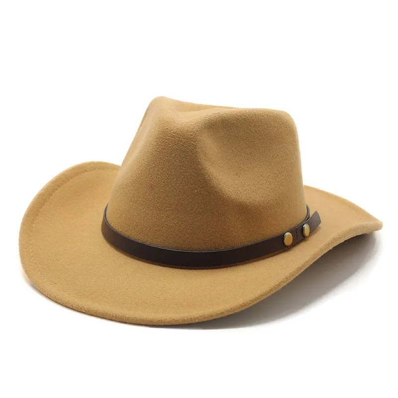 Casual Patchwork Pattern Roll-Up Brim Cowboy Hat for Men and Women