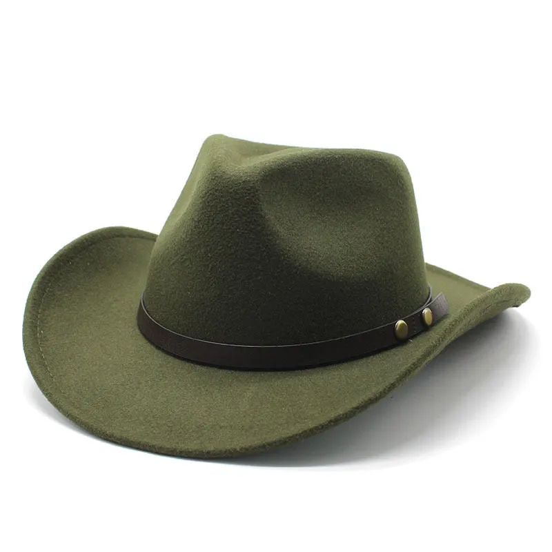 Casual Patchwork Pattern Roll-Up Brim Cowboy Hat for Men and Women