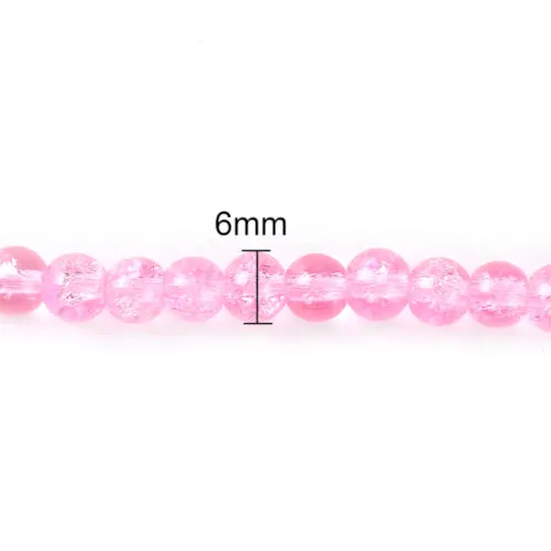 Crackle Glass Beads, Round, Transparent, Pink, 6mm