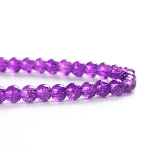 Crackle Glass Beads, Round, Transparent, Purple, 6mm