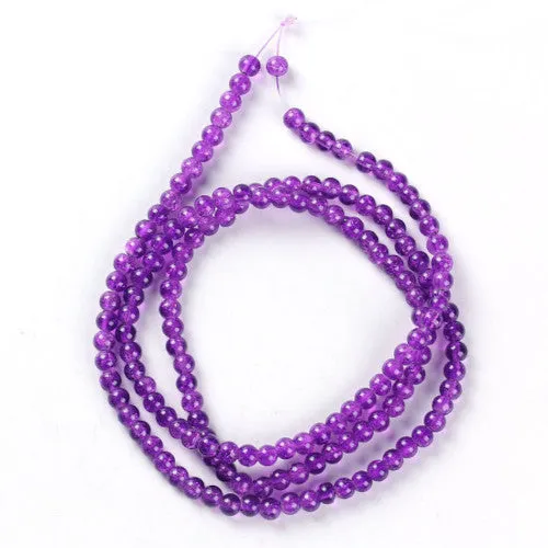 Crackle Glass Beads, Round, Transparent, Purple, 6mm