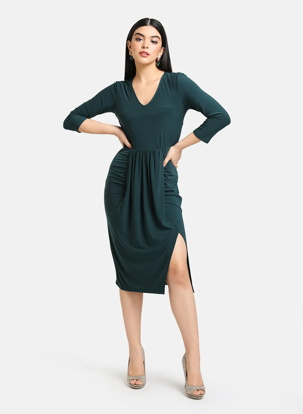 Drape Detailed Midi Dress