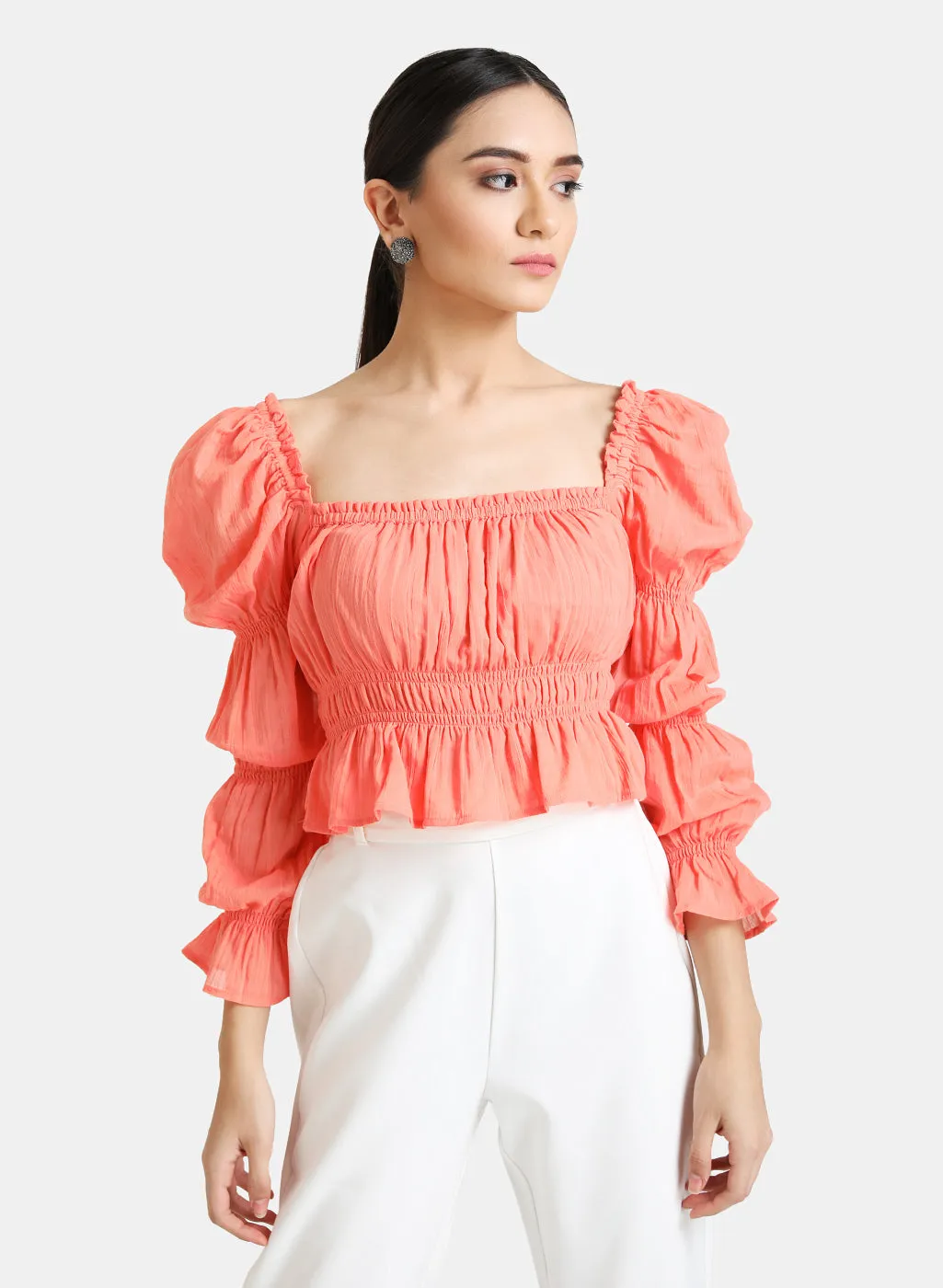 Elasticated Puff Sleeves Crop Top