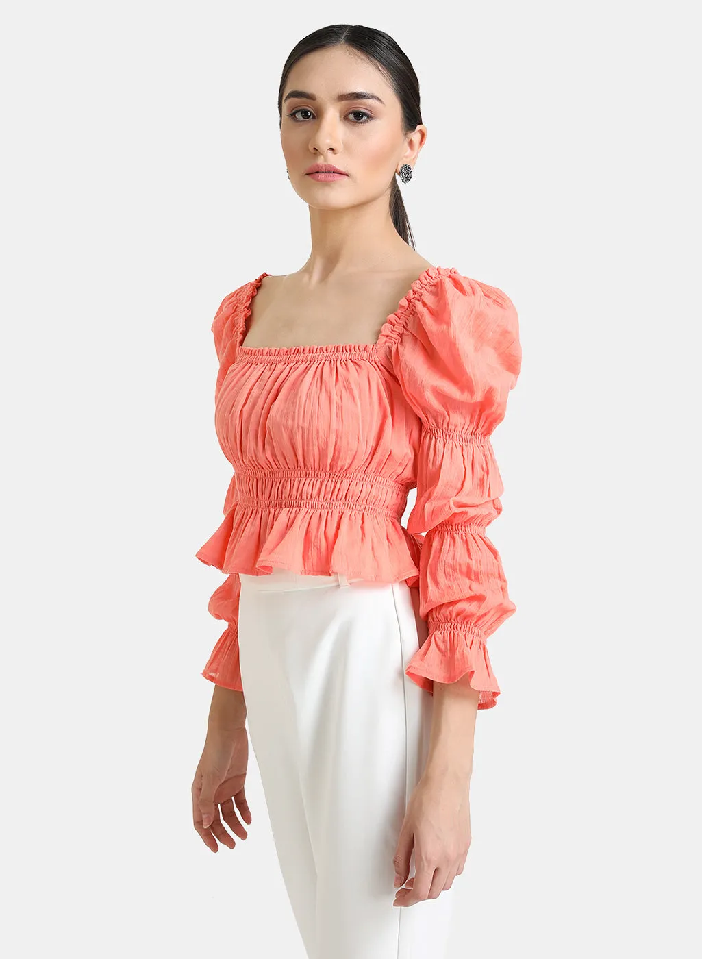 Elasticated Puff Sleeves Crop Top