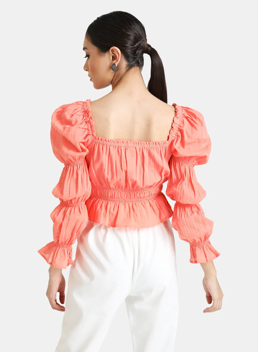 Elasticated Puff Sleeves Crop Top