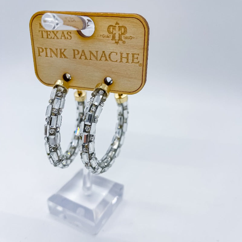 Fancy Bling Baguette Hoop Earrings