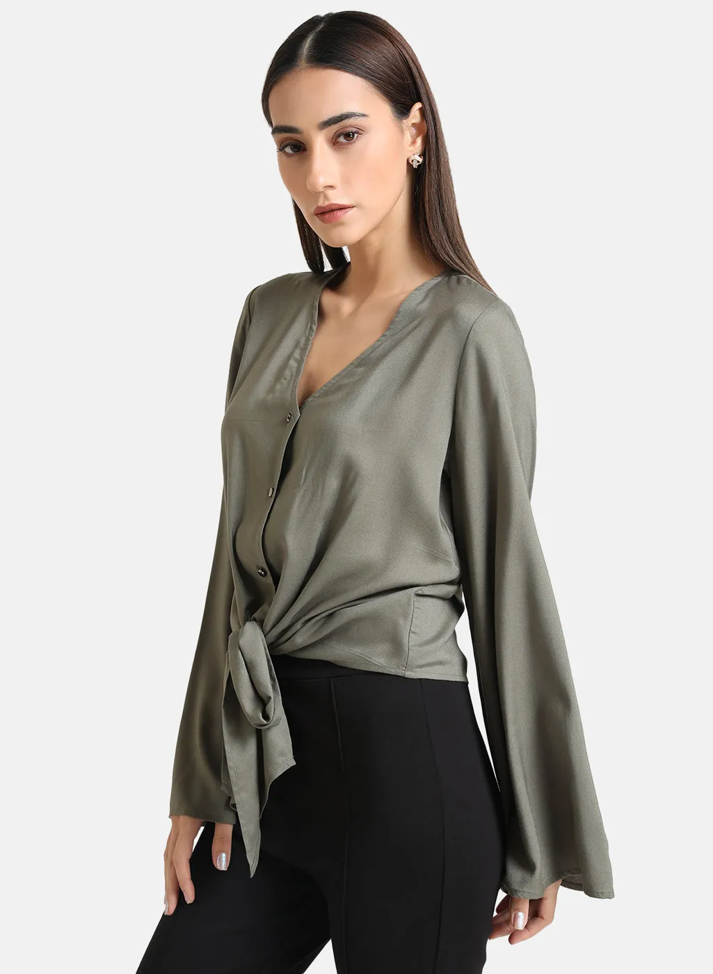 Flared Sleeves Tie-Up Top