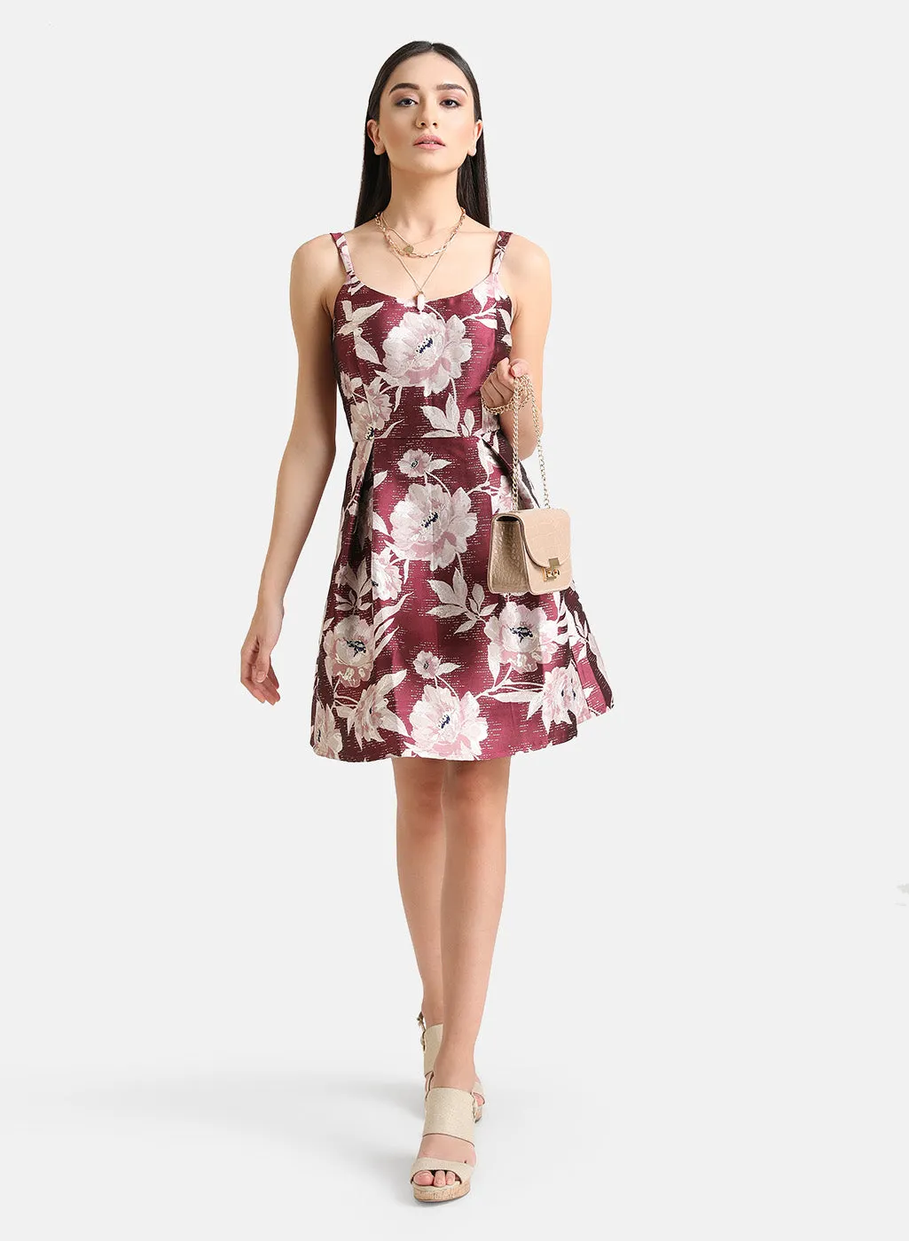 Floral Jacquard Fit & Flare Mini Dress