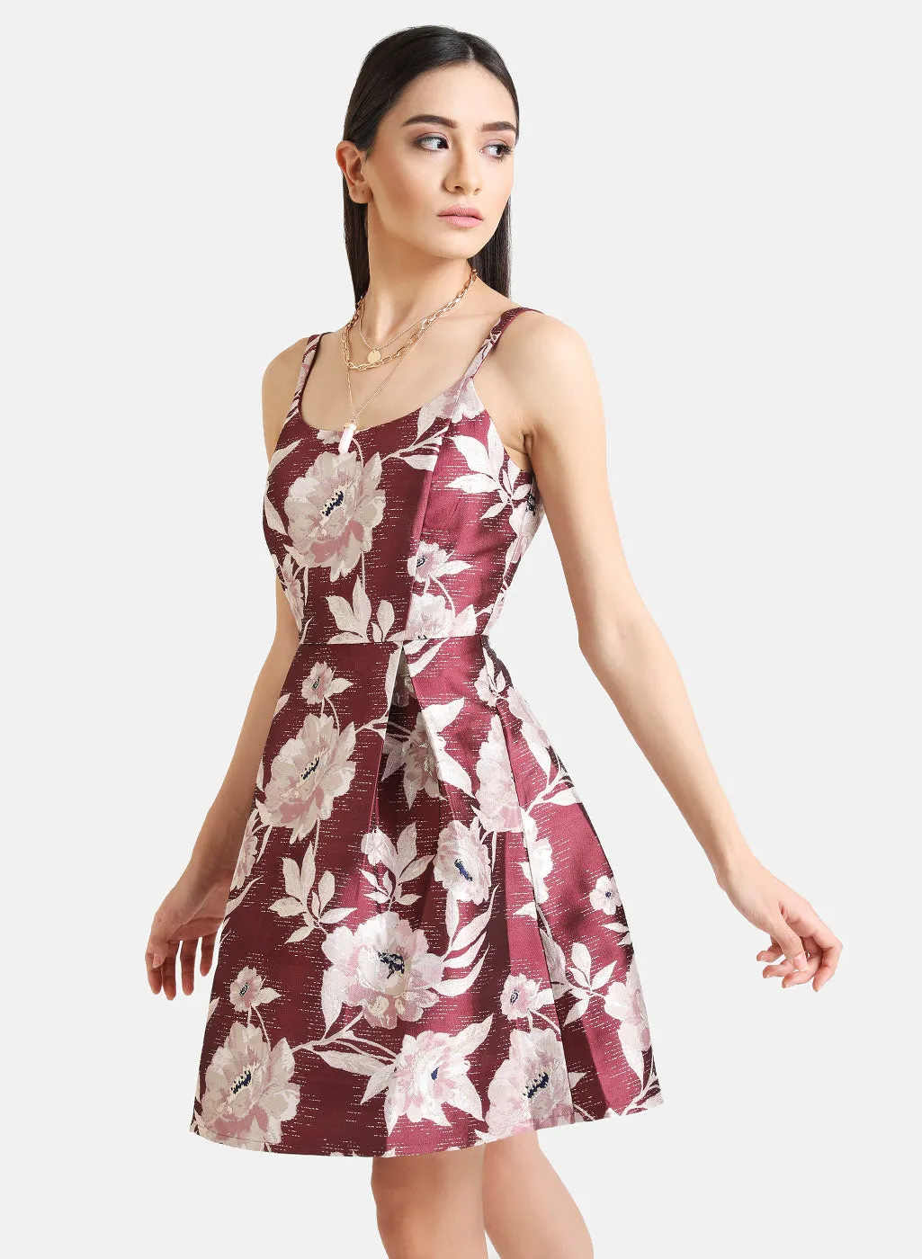 Floral Jacquard Fit & Flare Mini Dress