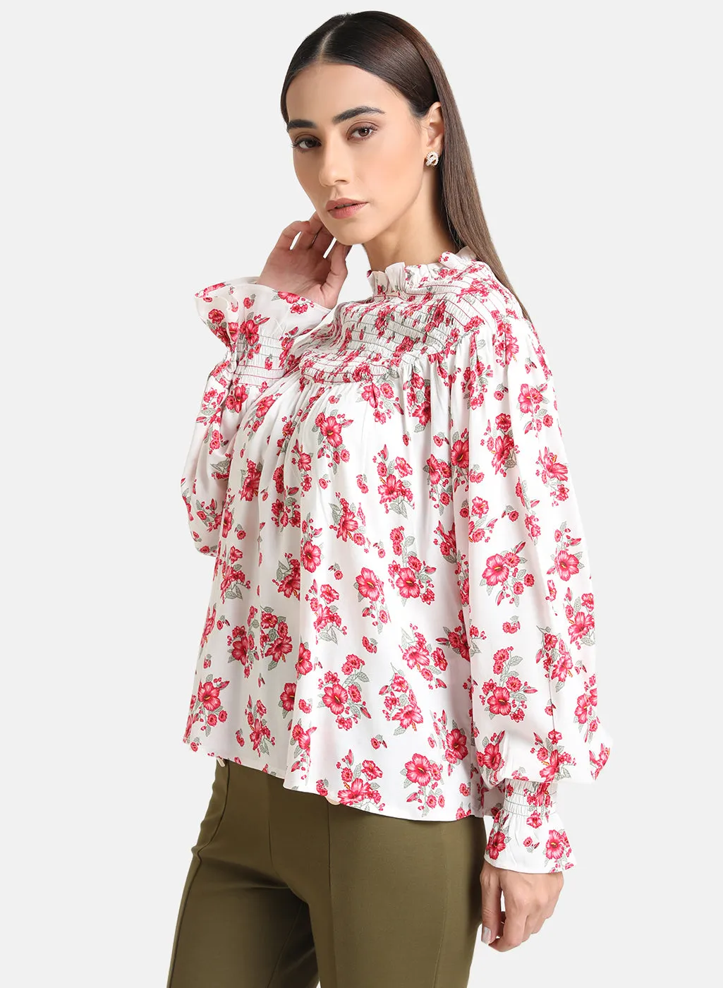 Floral Printed Smoked Top