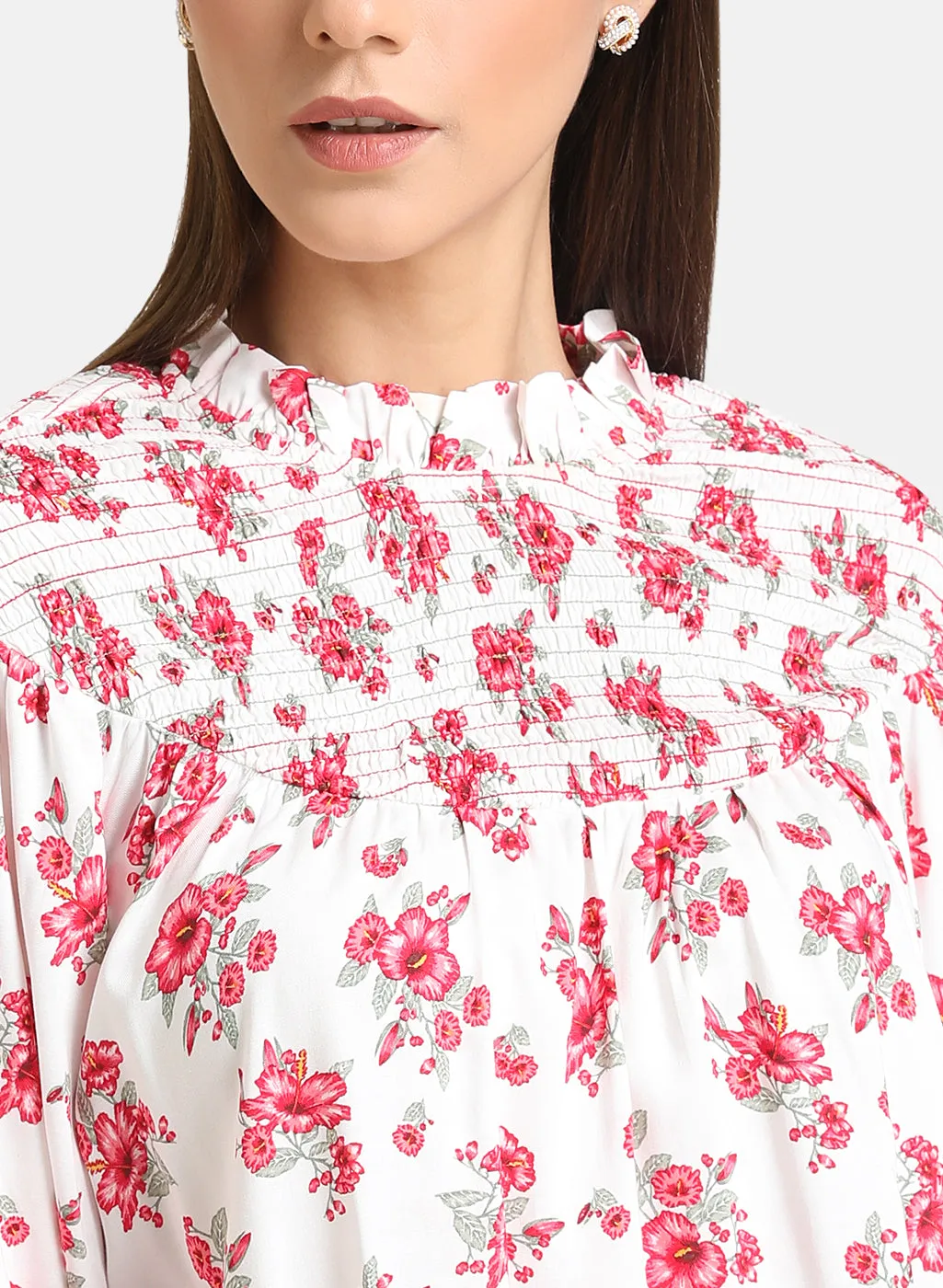 Floral Printed Smoked Top