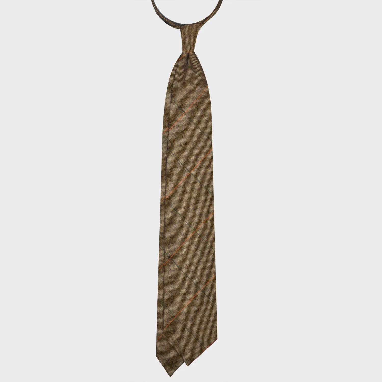 F.Marino Windowpane Tweed Tie 3 Folds Olive Green