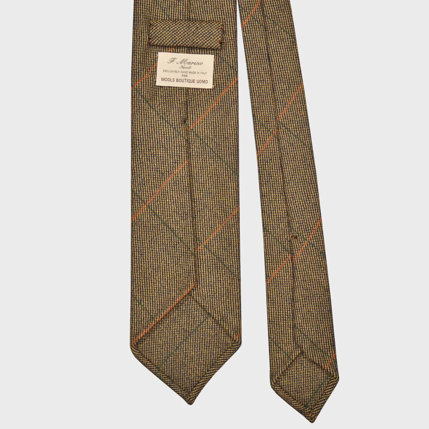 F.Marino Windowpane Tweed Tie 3 Folds Olive Green