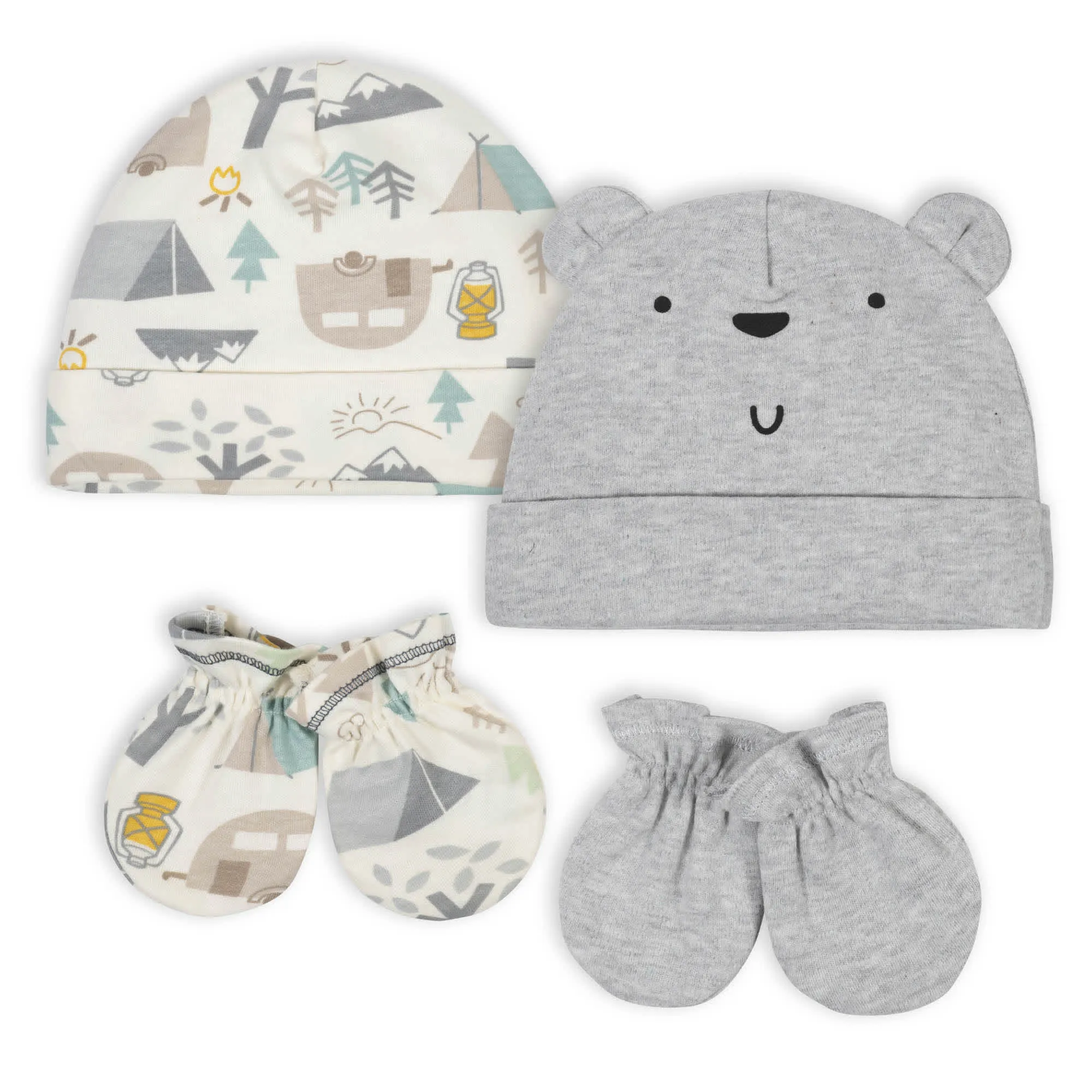 Gerber Organic 4-Piece Baby Boys Bear Cap and Mitten Set