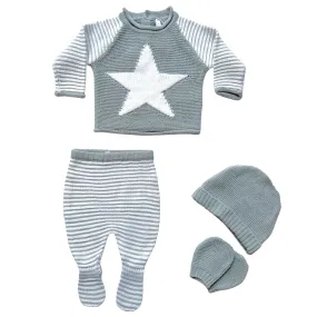 Jackson grey large star and stripe 4 piece knitted set (size newborn to 6 months)