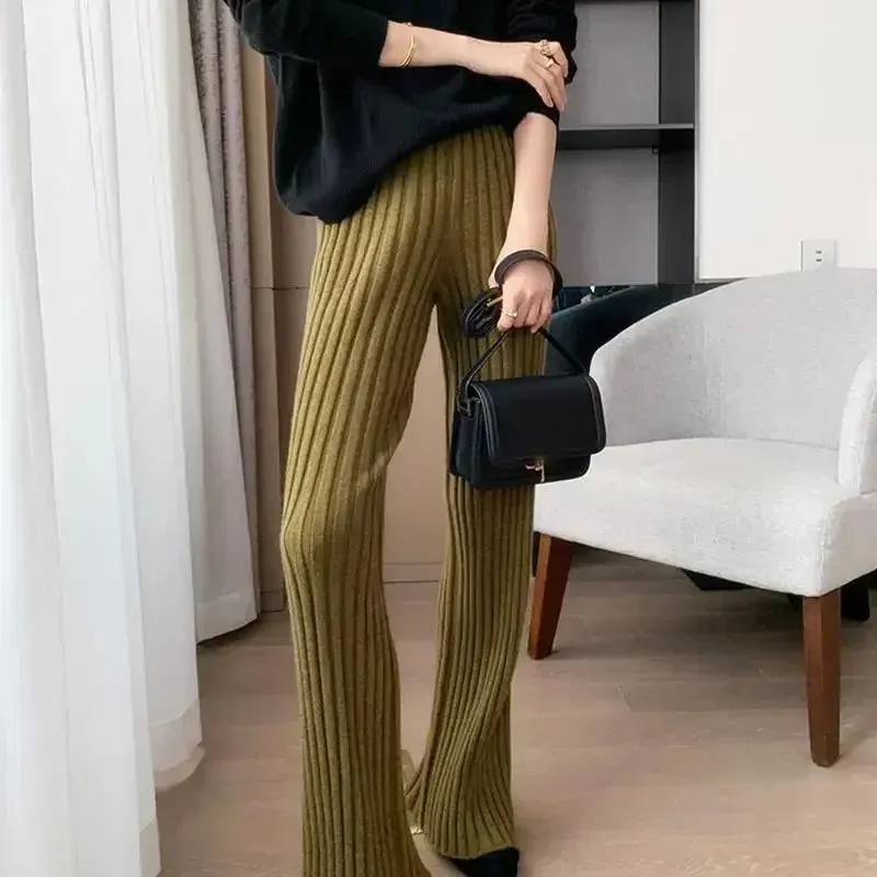 Knitted Pant Women Autumn Spring High Waist Wide Leg Pants Office Lady