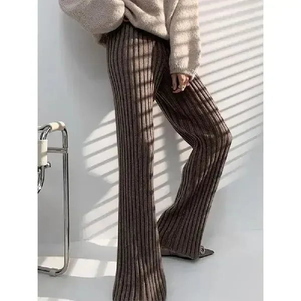 Knitted Pant Women Autumn Spring High Waist Wide Leg Pants Office Lady