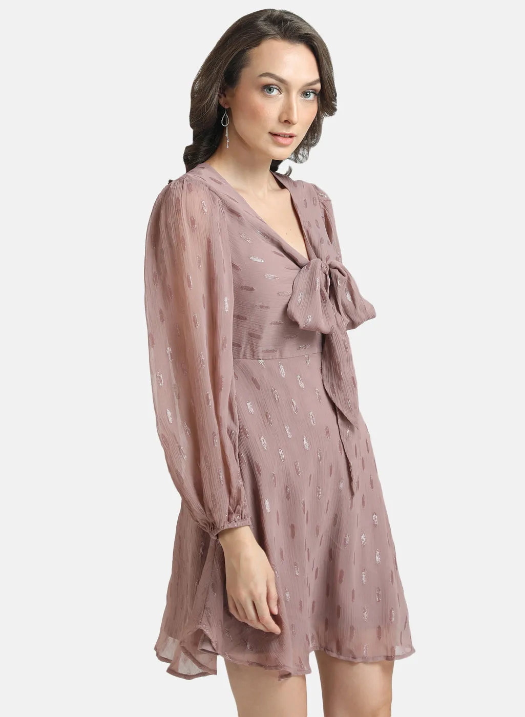 Lurex Dobby Mini Dress With Front Tie-Knot