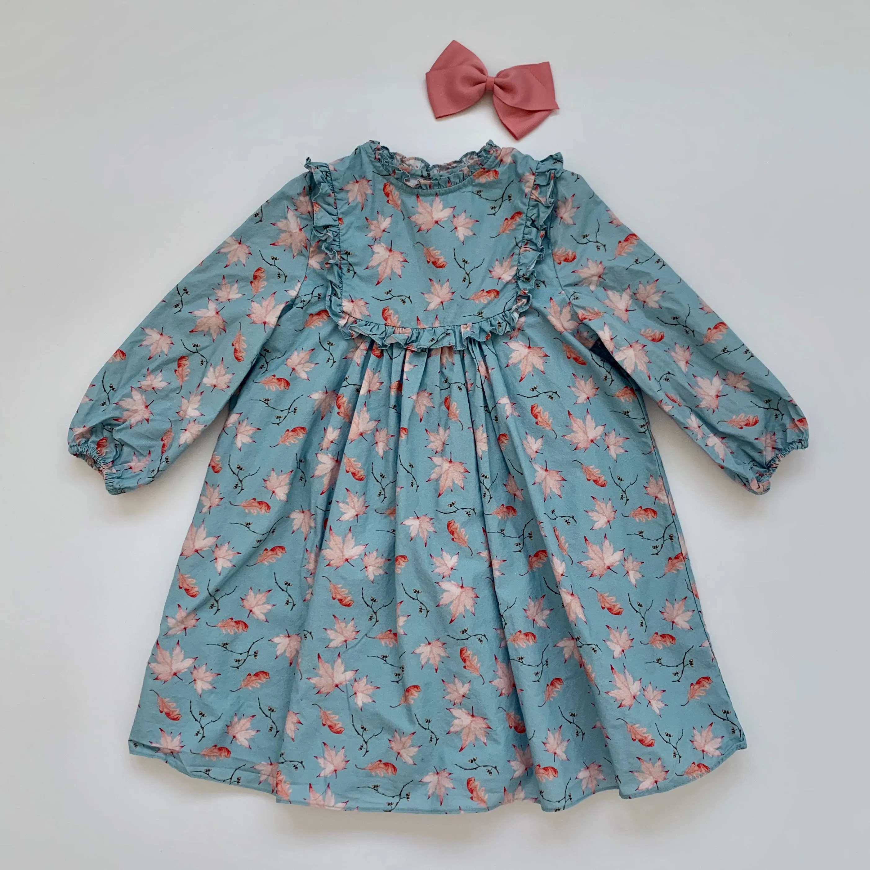 Marie-Chantal Teal Leaf Print Dress: 4 Years