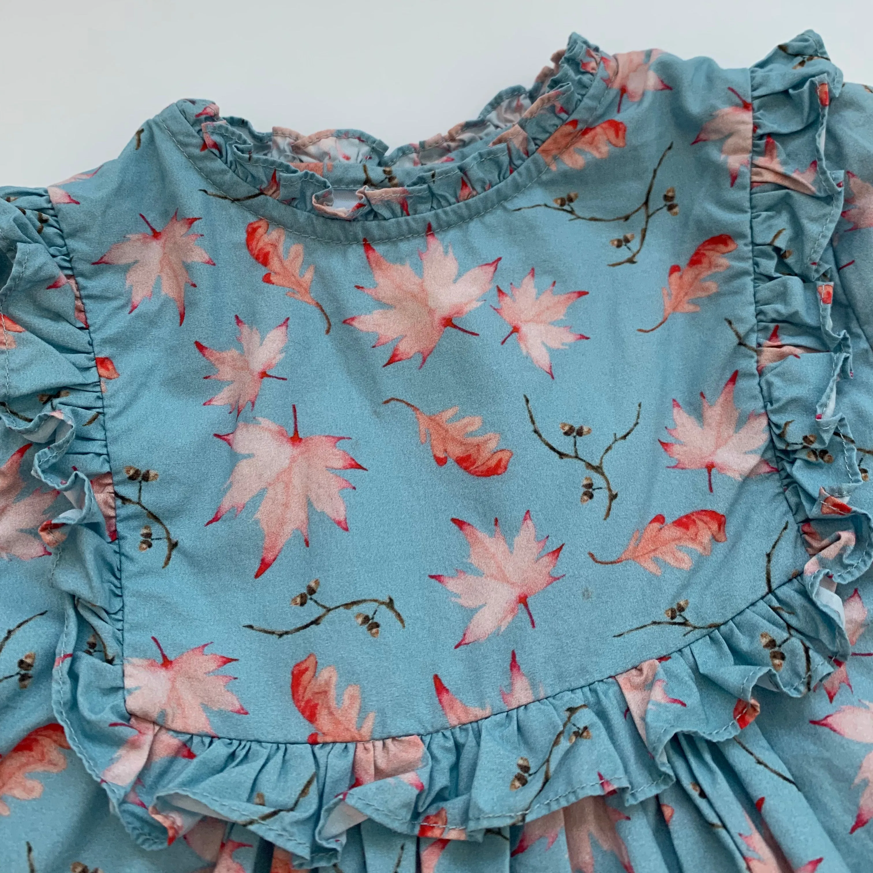 Marie-Chantal Teal Leaf Print Dress: 4 Years