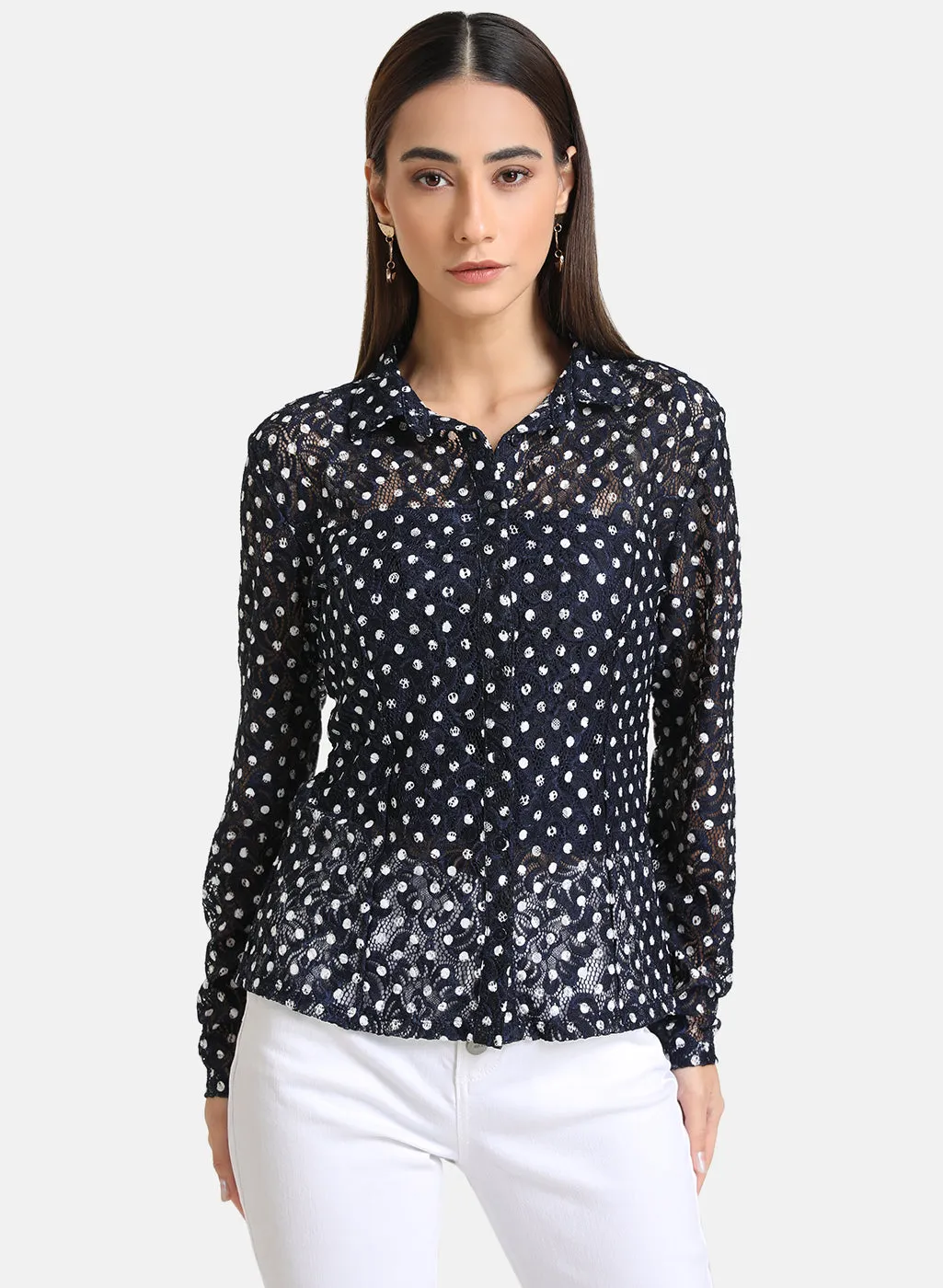 Polka Stretch Lace Shirt