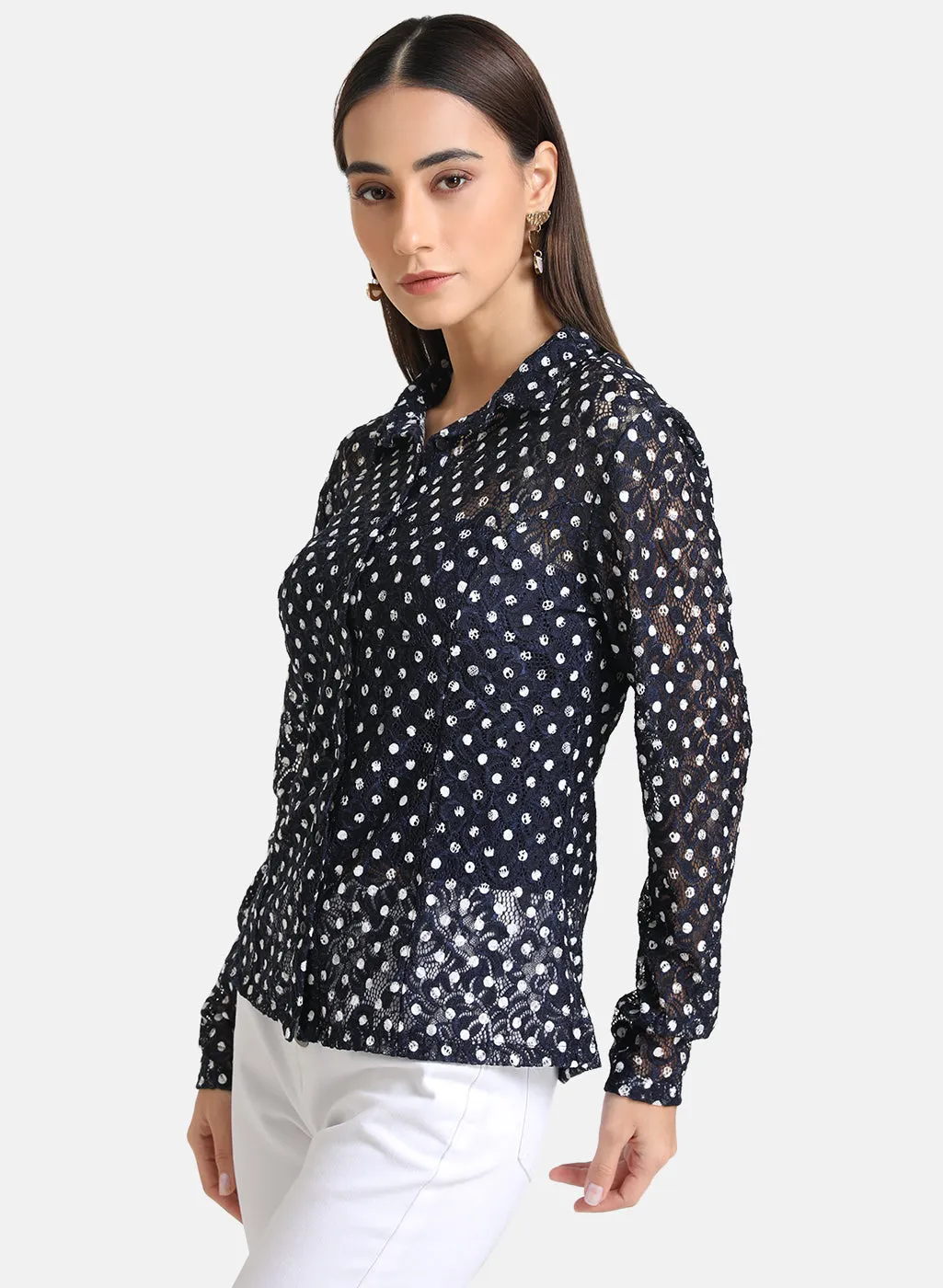 Polka Stretch Lace Shirt