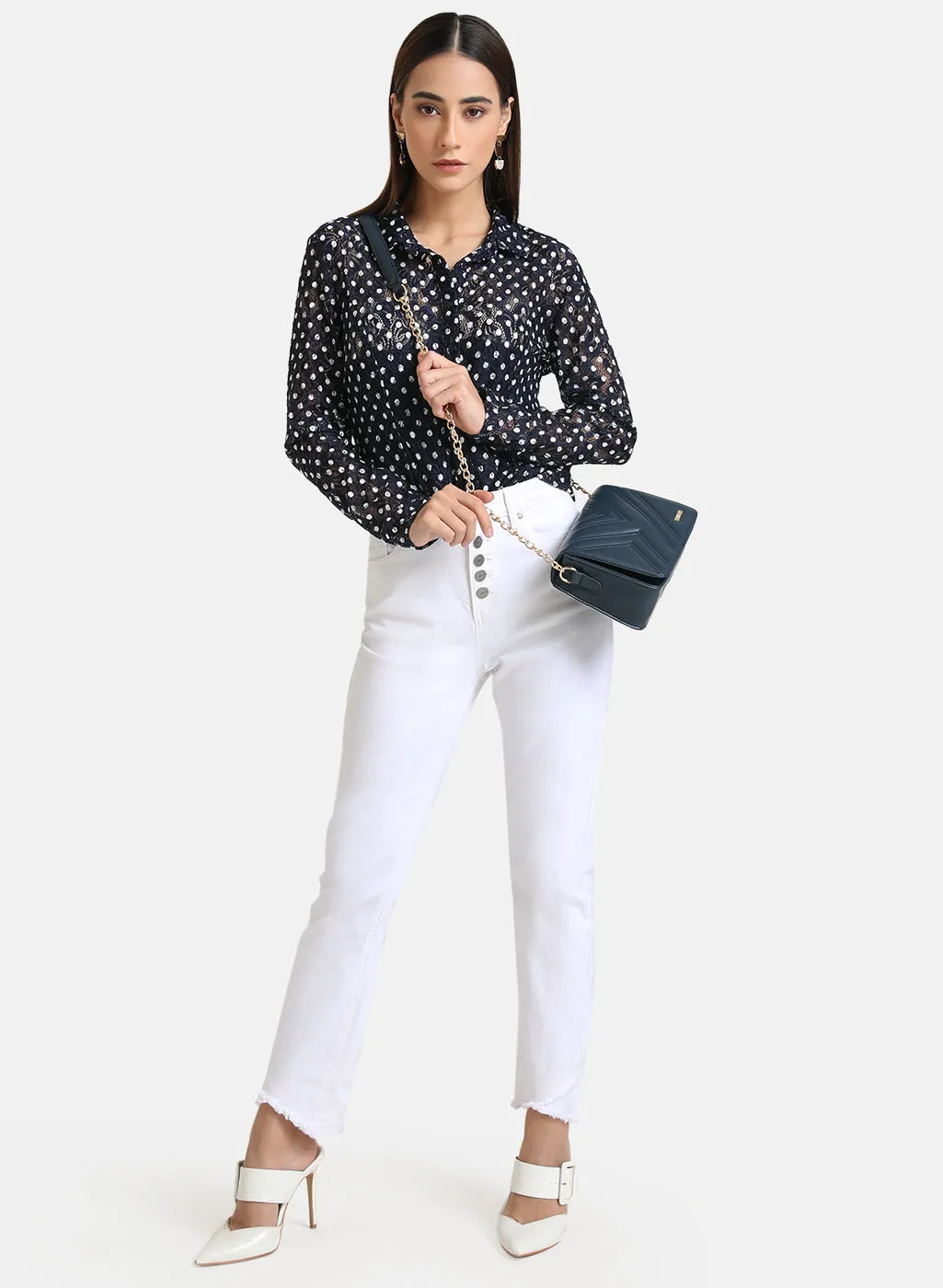 Polka Stretch Lace Shirt