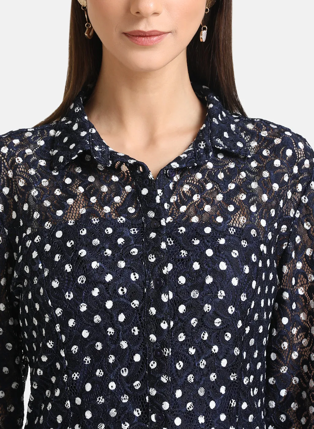 Polka Stretch Lace Shirt