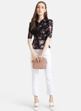 Printed Lace Shirt With Peplum