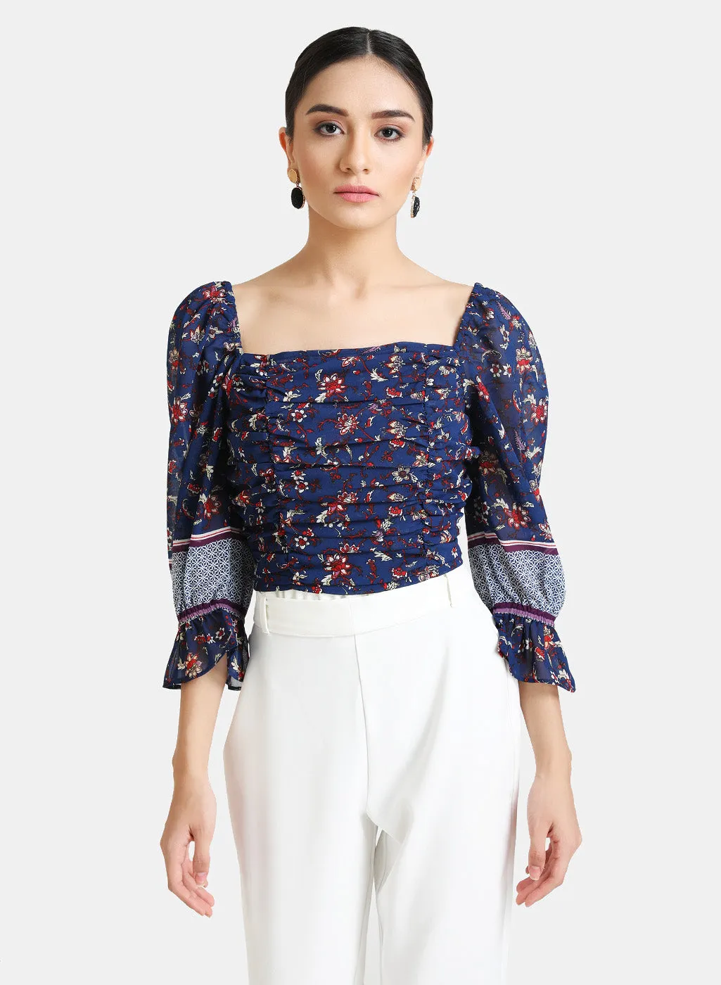 Ruched Floral Print Crop Top