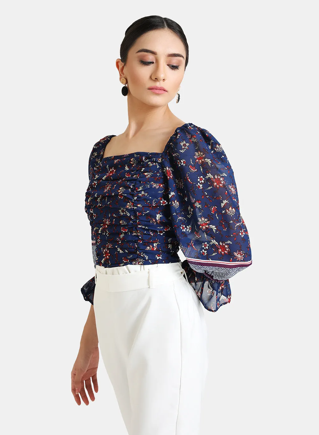 Ruched Floral Print Crop Top