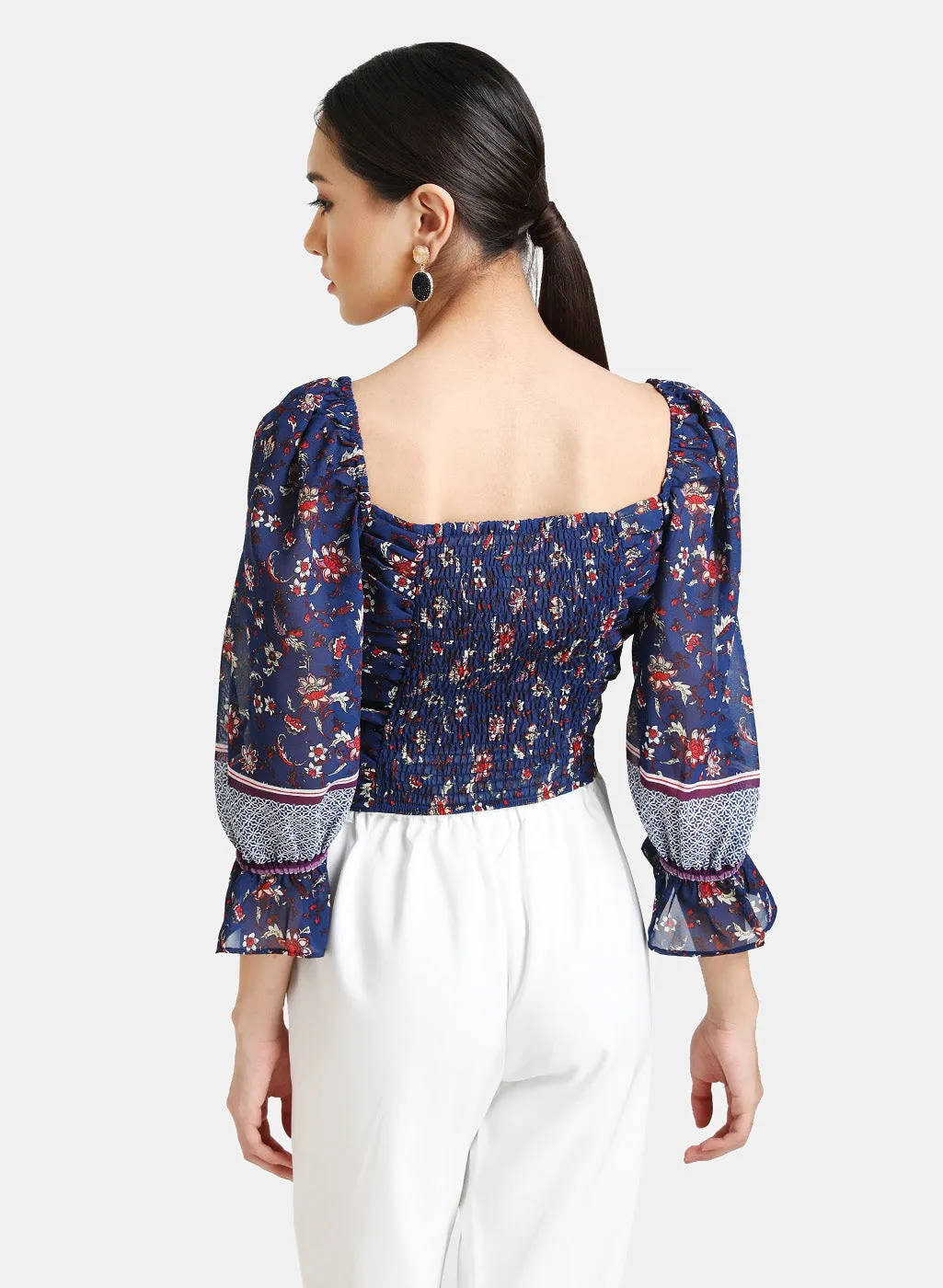 Ruched Floral Print Crop Top