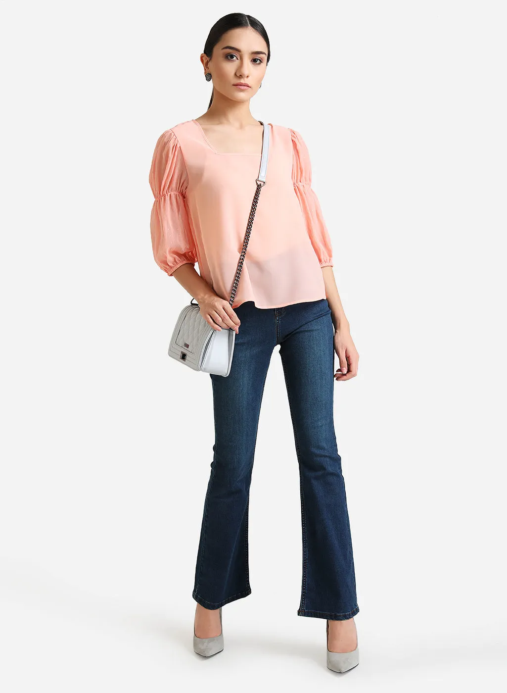 Square Neck Top With Puff Sleeves