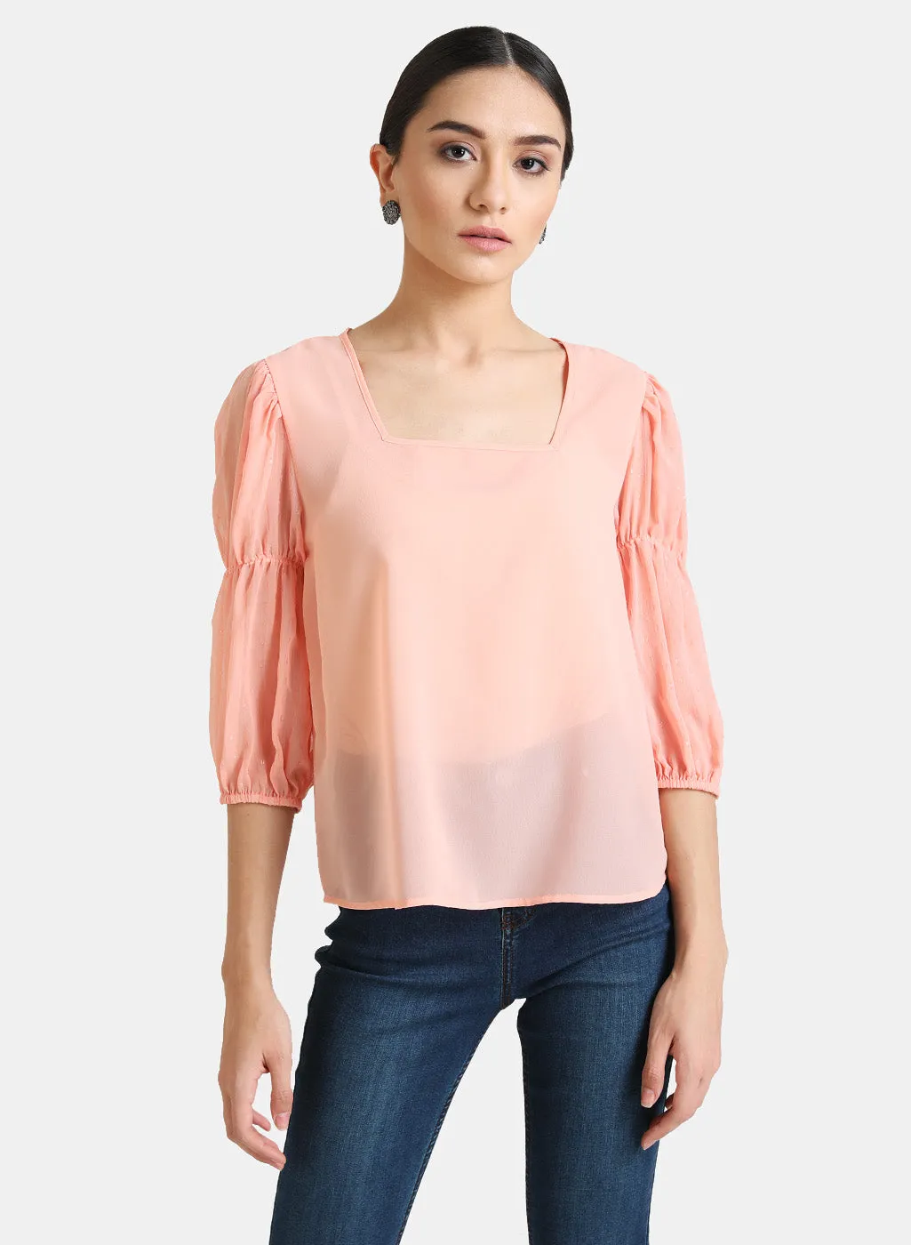 Square Neck Top With Puff Sleeves