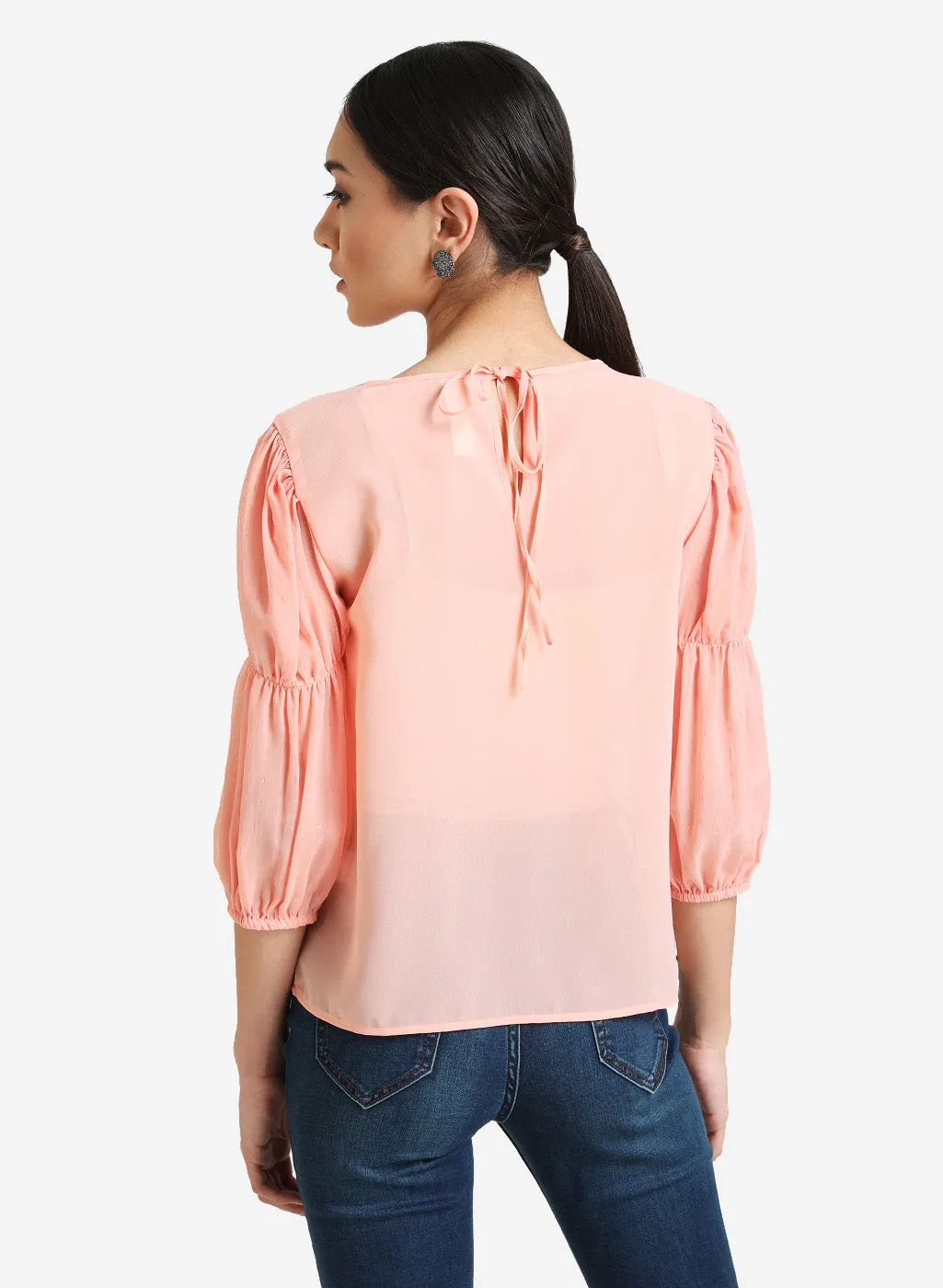 Square Neck Top With Puff Sleeves