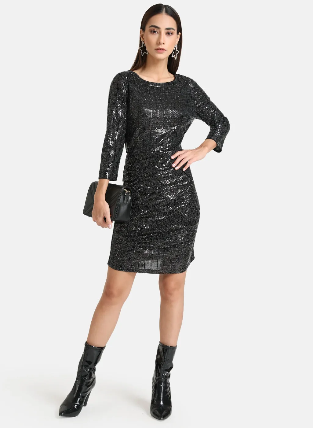 Stick-On Sequin Knitted Midi Dress