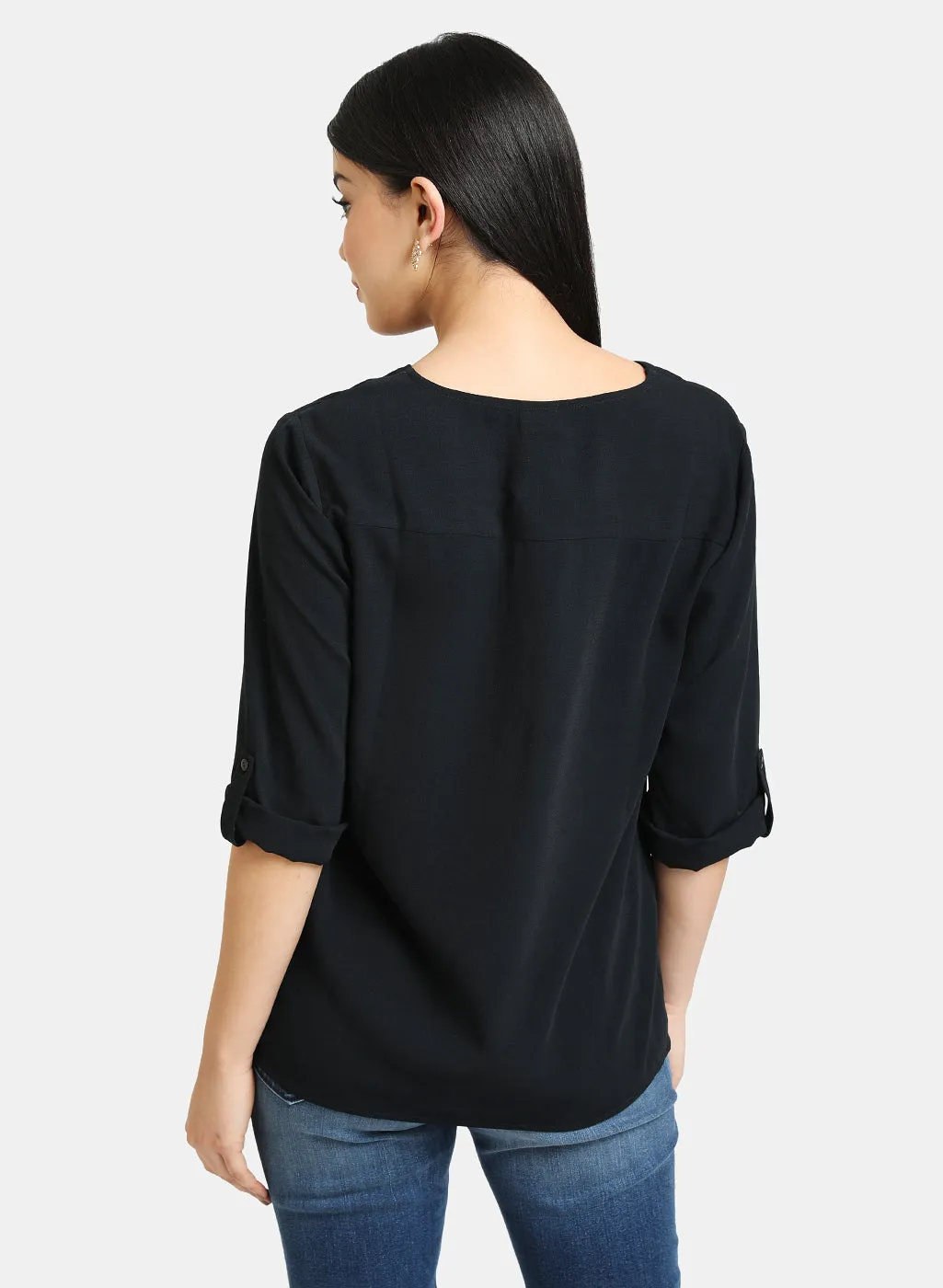 Top With Turn Up Sleeve And Box Pleat Detail