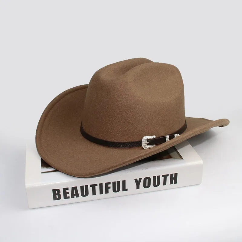 Unisex Retro Casual Leather Band Large Wide Brim Western Cowboy Hat