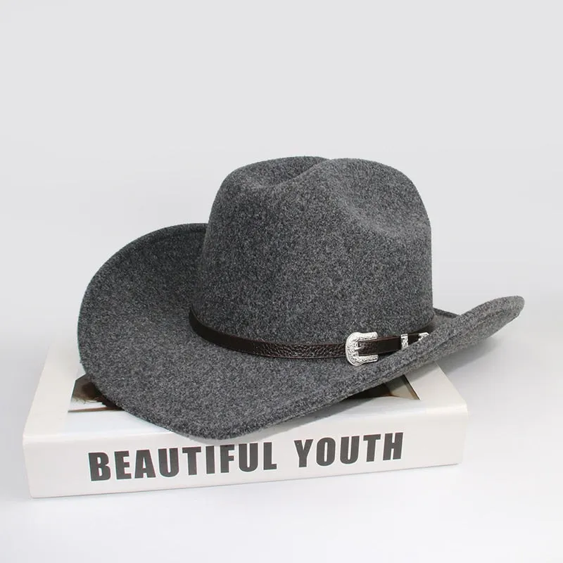 Unisex Retro Casual Leather Band Large Wide Brim Western Cowboy Hat