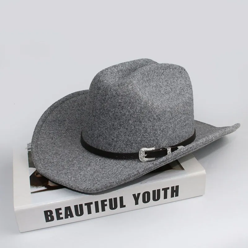 Unisex Retro Casual Leather Band Large Wide Brim Western Cowboy Hat