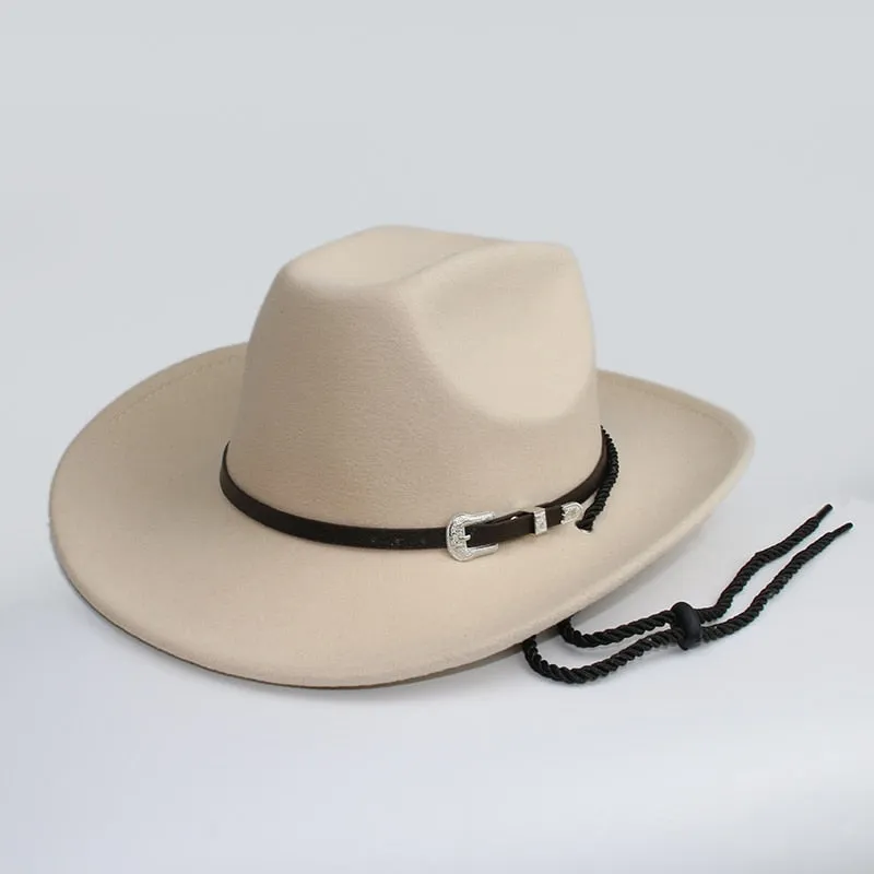 Unisex Retro Casual Leather Band Large Wide Brim Western Cowboy Hat