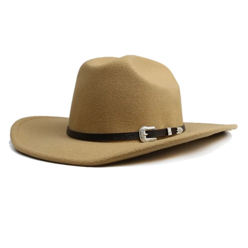 Unisex Retro Casual Leather Band Large Wide Brim Western Cowboy Hat