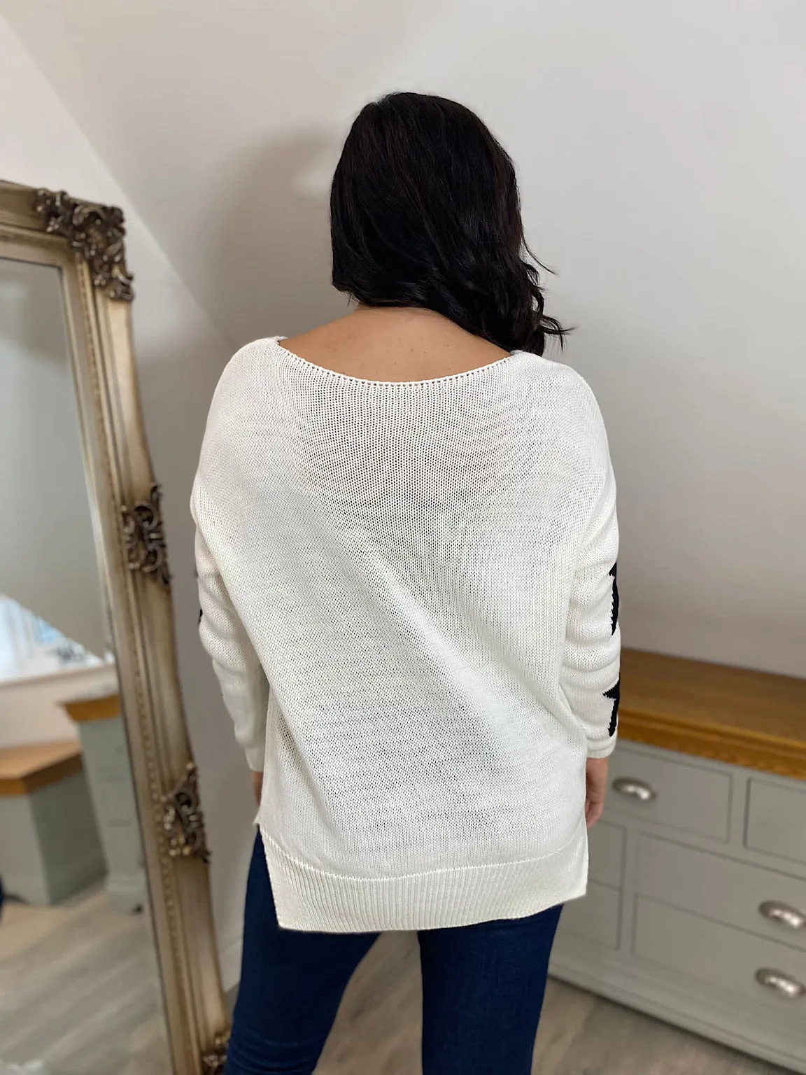 Winter White Star V Neck Jumper Brenda